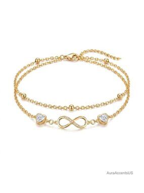 18K Yellow Gold Infinity Birthstone Bracelet/Anklet Adjustable 12 Months